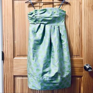 Vera Wang lavender label grey green polka dot strapless mini dress 4